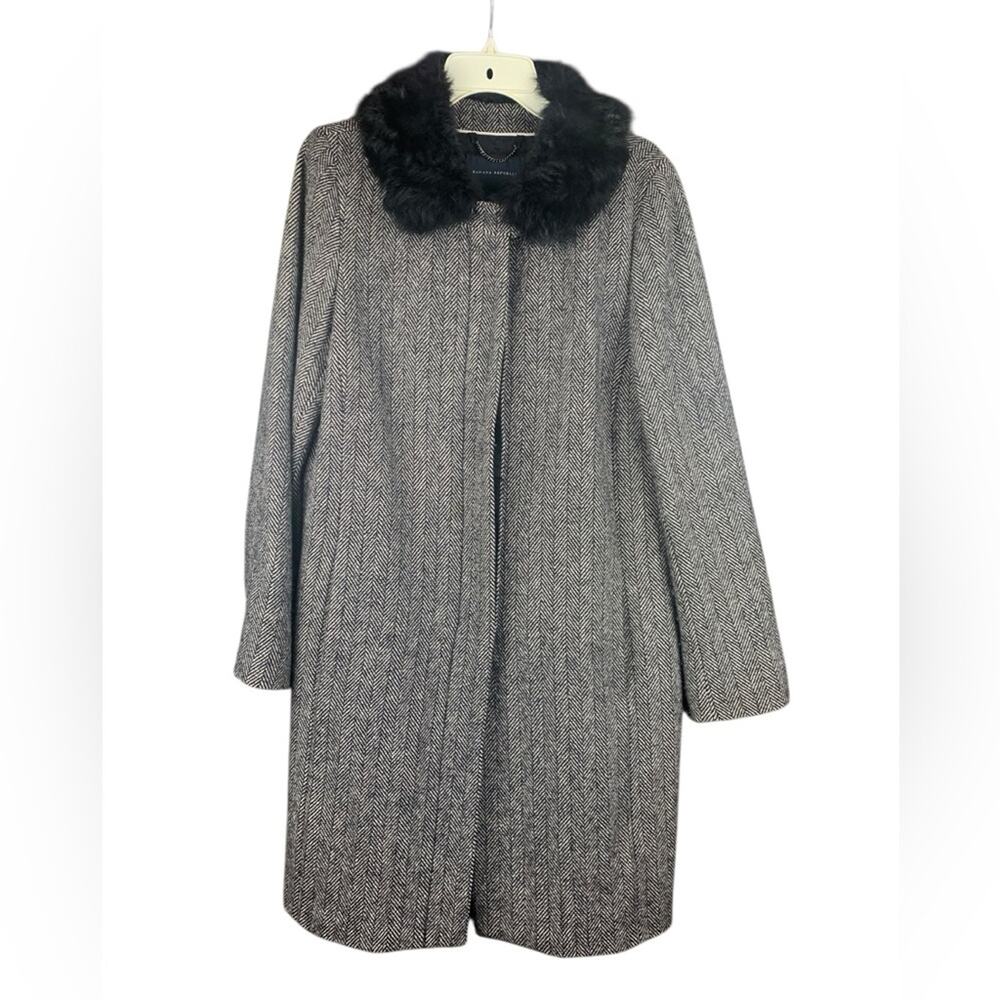 Banana Republic size large wool black Gray pea coat faux fur business